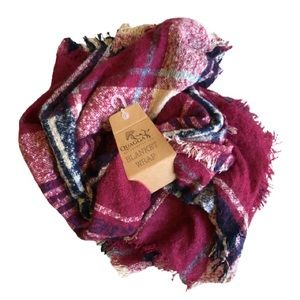 Quagga Burgundy Blue Plaid Blanket Throw Wrap NWT